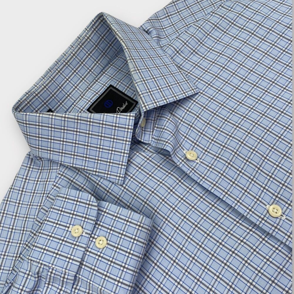 $155 David Donahue Shirt Mens 16 ½ - 34/35 Blue Check Cotton Spread Dress Event